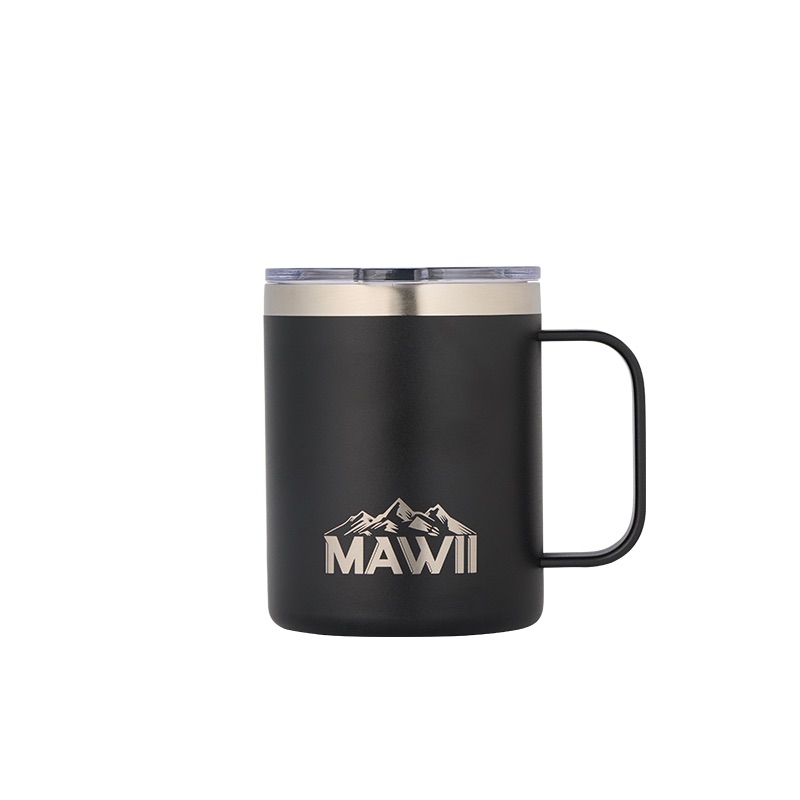 MAWII Edelstahl Kaffeebecher mit Henkel 350 ml *Black Edition*